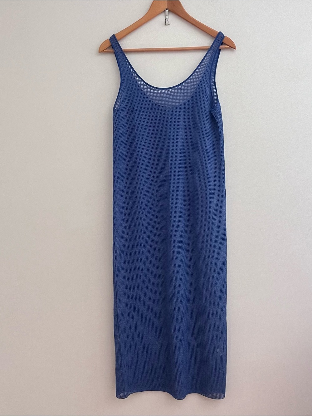 Cos Blue Mesh Tank Maxi Dress Size Small Fishnet Overlay Sheer